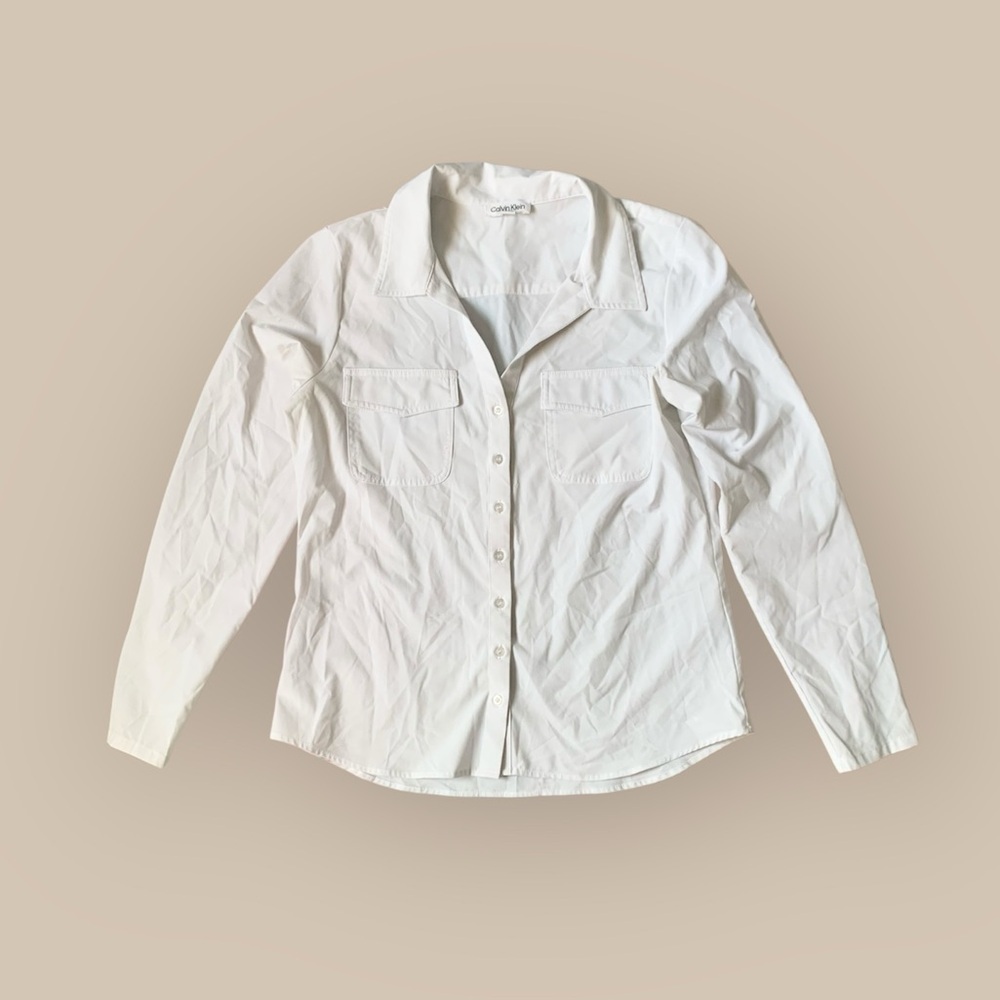 Women’s white long sleeve Calvin Klein White Collared Shirt